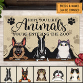 Hope You Like Animals, You're Entering The Zoo, Pet's Under Curtain, Personalized Dog & Cat & Horse Lovers Doormat