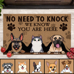 No Need To Knock We Know You Are Here, Pet Peeking From Curtain, Personalized Dog & Cat Doormat, Home Decor