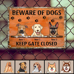 Beware Of Dogs Metal Yard Sign, Gifts For Dog Lovers, Keep Gate Closed Funny Warning Signs