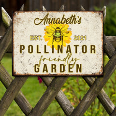 Metal Garden Sign, Pollinator Friendly Garden Bee And Flower, Personalized Housewarming Gifts
