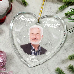 Custom Photo Memorial Always In Our Heart - Personalized Glass Ornament