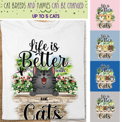 Life Is Better With Cats - Cats At Flower Garden - Personalized Cat T-shirt