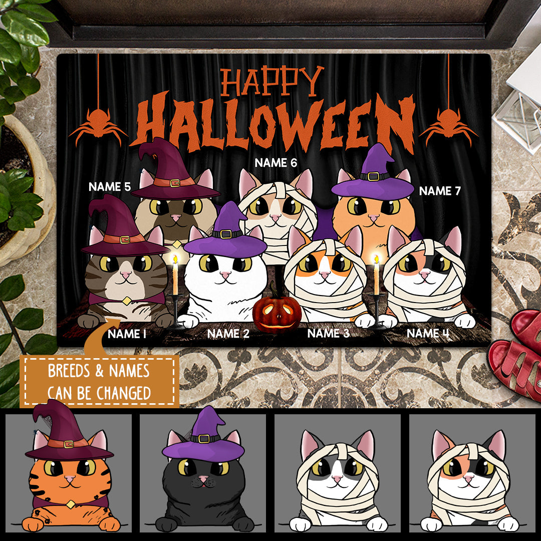 Happy Halloween - Purple Smoking Pumpkins - Personalized Cat Halloween Doormat