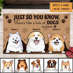 Just So You Know There's Like A Lot Of Dogs In Here, Peeking From Curtain, Personalized Dog Breeds Doormat