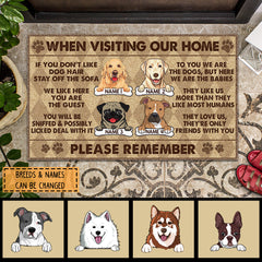 When Visiting Our Home, Please Remember, Funny Dog Rules, Argyle Pattern Background, Personalized Dog Lovers Door Mat