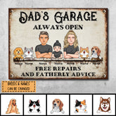 Welcome Metal Garage Sign, Gifts For Pet Lovers, Dad's Garage Always Open Free Repairs Vintage Style