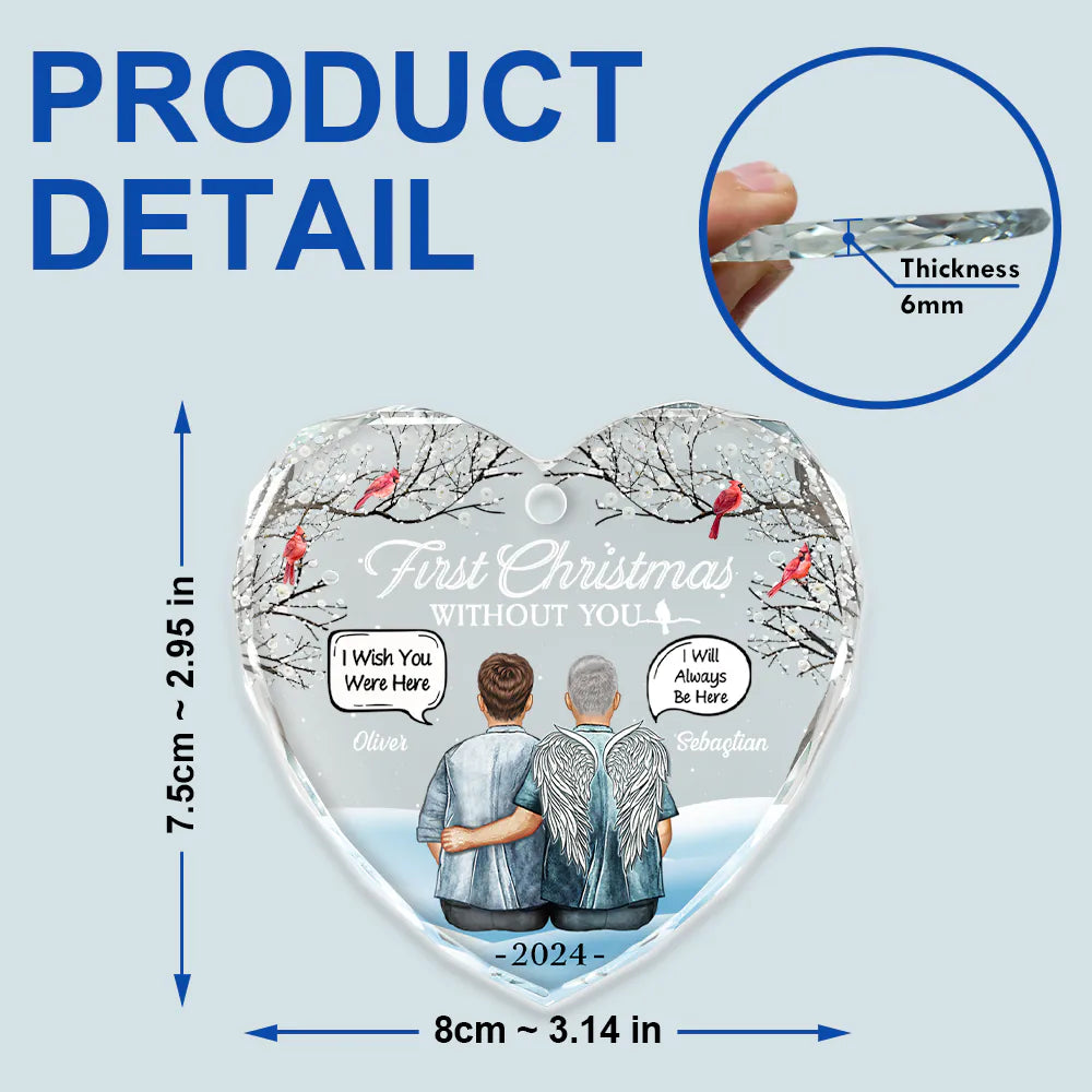 First Christmas Without You Couples Memorial - Personalized Heart Shaped Glass Ornament