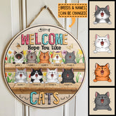 Welcome Hope You Like Cats - Butterflies and Colorful Flowers - Personalized Cat Door Sign