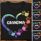 Grandma - Color Grandma Mom Heart, Hands Print V2 - Personalized T-shirt