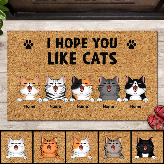 I Hope You Like Cats, Black Pawprints Doormat, Personalized Cat Breeds Doormat, Home Decor, Gifts For Cat Lovers