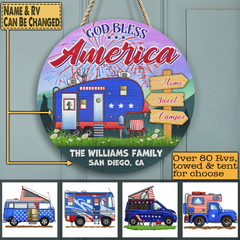 God Bless America - Round Wooden Door Sign