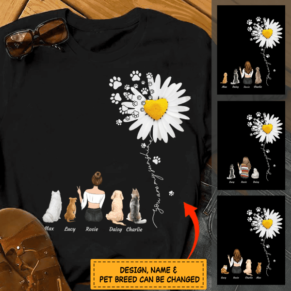"You are my sunshine daisy" girl and dog, cat personalized T-Shirt