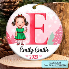 Son Daughter Kid Name Letter Christmas V3 - Personalized Custom Ceramic Ornament - Christmas Gift For Kid, Family Members