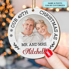 Happy Anniversary Christmas - Personalized Custom Wood Ornament - Anniversary, Christmas Gift For Couple, Wife, Husband, Family Members