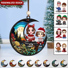 PERSONALIZED CHRISTMAS GRANDMA GRANDKID ON MOON SUNCATCHER ORNAMENT