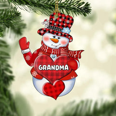 COLORFUL CHRISTMAS SNOWMAN GRANDMA MOM LITTLE HEART KIDS CUSTOMIZED ORNAMENT