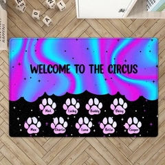 NO NEED TO KNOCK WE KNOW YOU ARE HERE - PERSONALIZED DOORMAT CUSTOM BACKGROUND AND NUMBER OF DOG 2 SIZES BEST GIFT FOR FAMILY DOG LOVERS