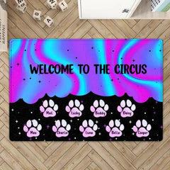 NO NEED TO KNOCK WE KNOW YOU ARE HERE - PERSONALIZED DOORMAT CUSTOM BACKGROUND AND NUMBER OF DOG 2 SIZES BEST GIFT FOR FAMILY DOG LOVERS