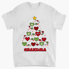 GRANDMA CHRISTMAS TREE - PERSONALIZED CUSTOM T-SHIRT - CHRISTMAS GIFT FOR GRANDMA, MOM, FAMILY MEMBERS