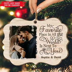 Next To You Is One Of My Favorite Places To Be - Upload Image - Gift For Couples - Husband Wife - Personalized Couple Ornament