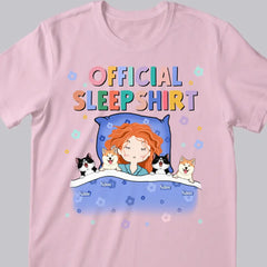 Official Sleep Shirt, Cute Girl With Her Dog & Cat, Dog & Cat Mom Gift, Personalized Dog & Cat Lover T-shirt