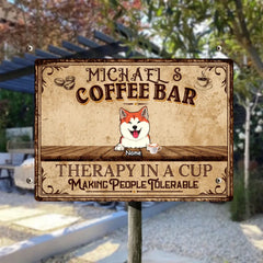 Welcome Metal Coffee Bar Sign, Gifts For Pet Lovers, Therapy In A Cup Making People Tolerable Personalized Metal Signs