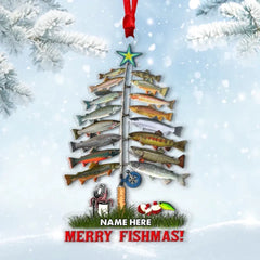 Fishing Merry Fishmas Personalized Christmas Ornament