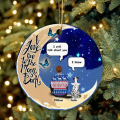 Custom Personalized Dog Moon Memorial Ornament - Man With Upto 4 Dogs - Gift For Dog Lover - I Love You To The Moon And Back