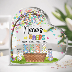 Custom Personalized Nana's Peeps Crystal Heart - Gift Idea For Easter Day - Upto 6 Bunnies - Nana's Peeps