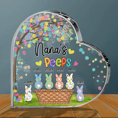 Custom Personalized Nana's Peeps Crystal Heart - Gift Idea For Easter Day - Upto 6 Bunnies - Nana's Peeps