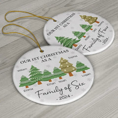 First Christmas As A Family Of Three - Personalized Circle Ceramic Ornament