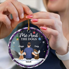 You & Me & The Dog Christmas Couple - Personalized Circle Glass Ornament