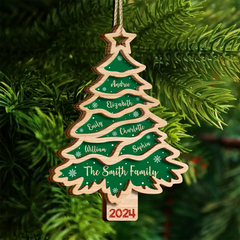 Christmas Tree Family Bestie Custom Names Version 3 - Personalized 2-Layered Wooden Ornament