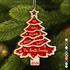 Christmas Tree Family Bestie Custom Names Version 3 - Personalized 2-Layered Wooden Ornament