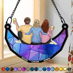 Besties Friends Brothers Sisters Sitting On The Moon - Personalized Window Hanging Suncatcher Ornament