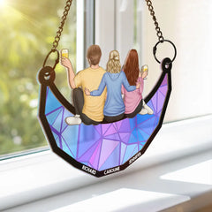 Besties Friends Brothers Sisters Sitting On The Moon - Personalized Window Hanging Suncatcher Ornament