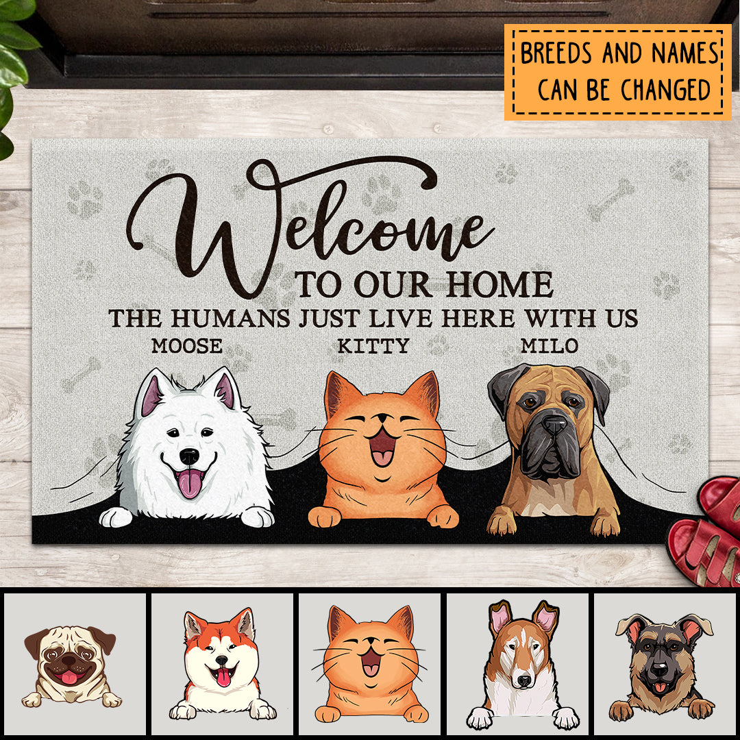 Personalized Funny Dog Cat Family Doormat, Housewarming Gift, Welcome Mat, Dog Cat Decorative Mat, Pet Lover Gift