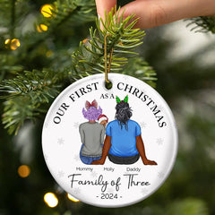 First Christmas As A Family Of Three New Parents - Personalized Circle Ceramic Ornament