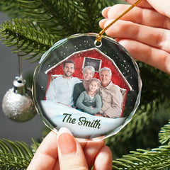 Custom Photo Christmas Family Portrait - Personalized Glass Ornament