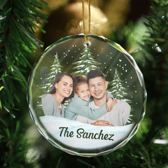 Custom Photo Christmas Family Portrait - Personalized Glass Ornament