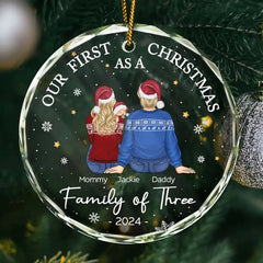 First Christmas As A Family Of Three New Parents - Personalized Circle Glass Ornament