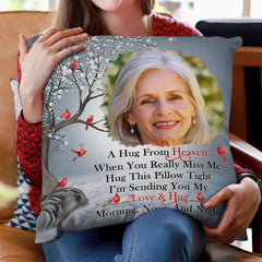 Custom Photo A Hug From Heaven - Memorial Gift For Family, Friends - Personalized Pillow