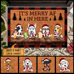 It's Merry Af In Here, Pine Tree, Personalized Christmas Dog Breeds Doormat, Christmas House Decor