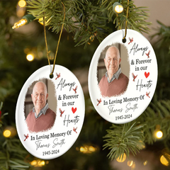 Custom Photo In Loving Memory Christmas Memorial - Personalized Circle Ceramic Ornament