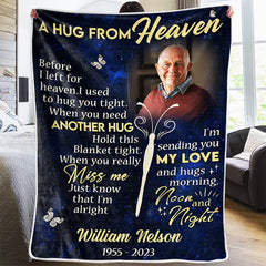 Custom Photo This Is A Hug From Heaven - Memorial Personalized Custom Blanket - Christmas Gift, Sympathy Gift For Family Members