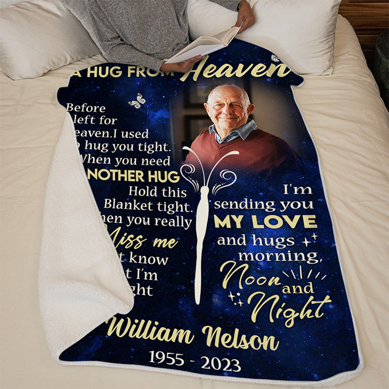 Custom Photo This Is A Hug From Heaven - Memorial Personalized Custom Blanket - Christmas Gift, Sympathy Gift For Family Members