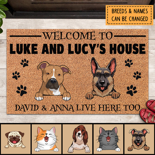 Welcome To Our Home, Pet Lover Gift, Gift For Home, Funny Welcome Mat Dog, Personalized Dog & Cat Lover Doormat