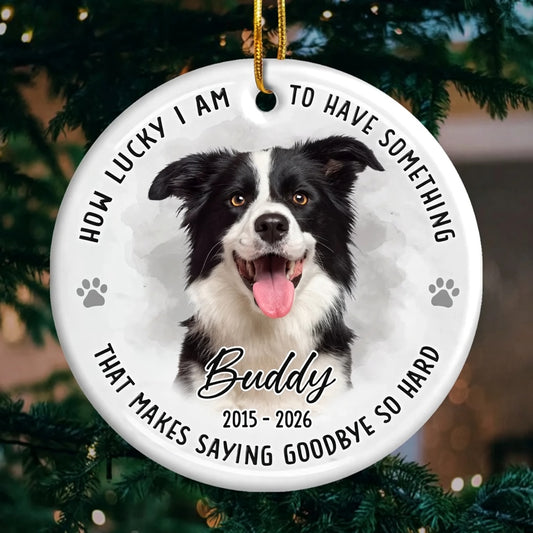 Custom Photo No Longer By My Side But Forever In My Heart - Memorial Personalized Custom Ornament - Ceramic Round Shaped - Sympathy Gift, Christmas Gift For Pet Owners, Pet Lovers