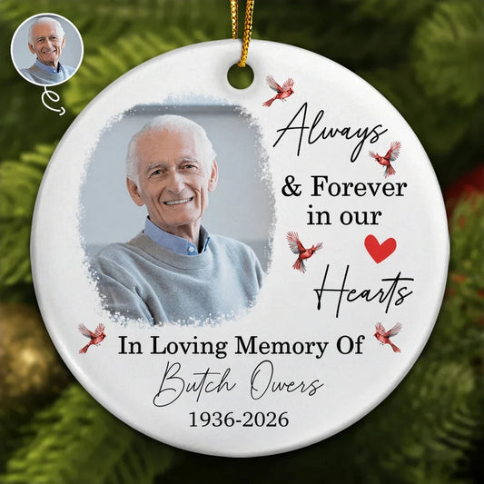 Custom Photo In Loving Memory Christmas Memorial - Personalized Circle Ceramic Ornament