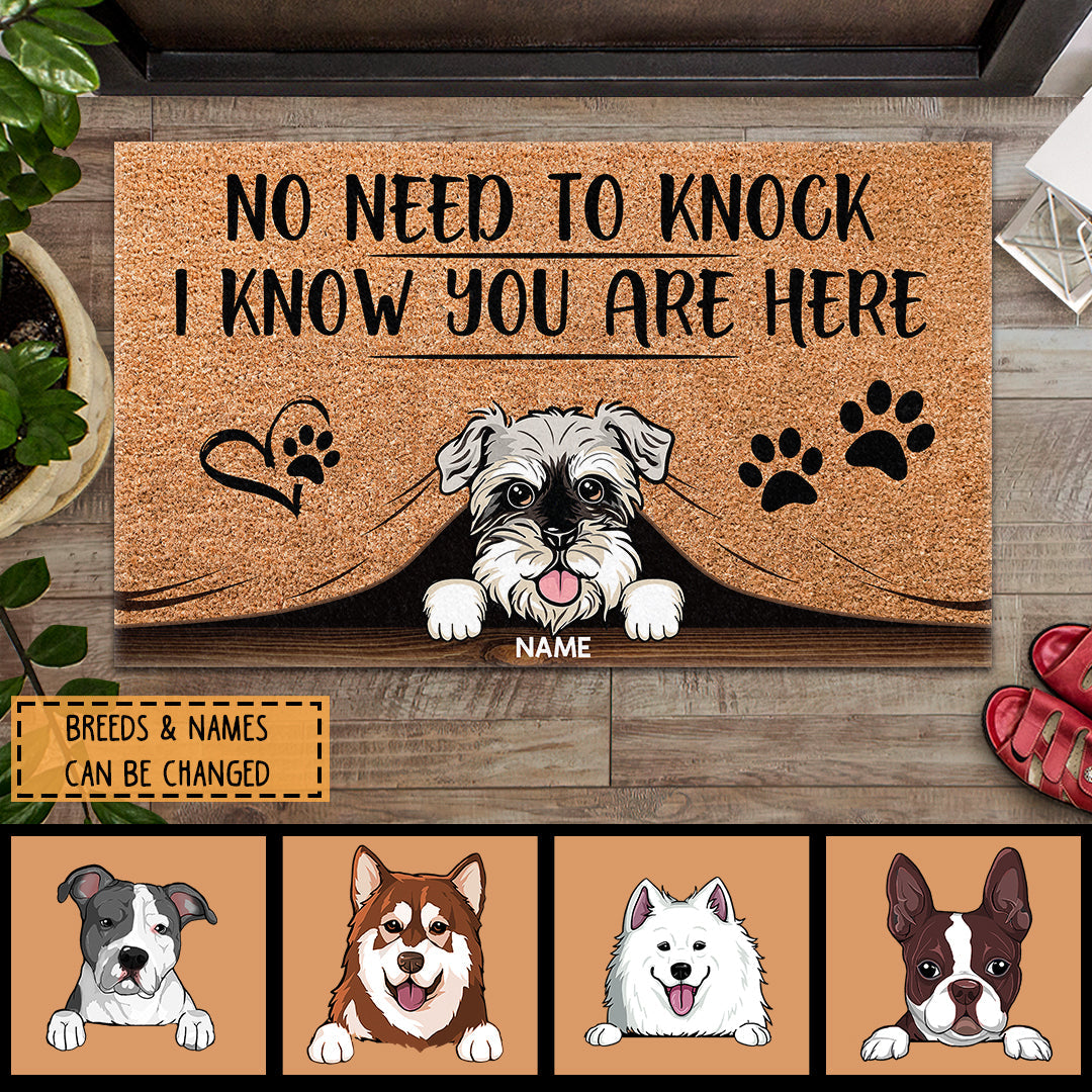 No Need To Knock I Know You Are Here, Pawprint & Heart, Personalized Dog Breeds Doormat, Home Decor, Dog Lovers Gifts